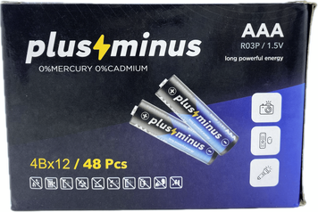 Батарейки пальчиковые мини ААА R03P солевые упаковка набор 48 штук plus minus zinc carbon 01043 фото