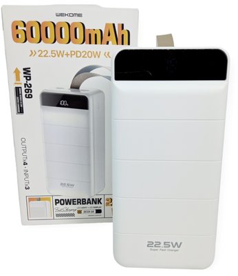 Power Bank 60000 mAh 22,5 W WEKOME Minre WP-269 реальная ёмкость быстрая зарядка павербанк 00062 фото