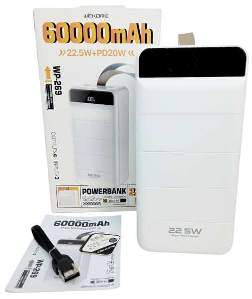 Power Bank 60000 mAh 22,5 W WEKOME Minre WP-269 реальная ёмкость быстрая зарядка павербанк 00062 фото