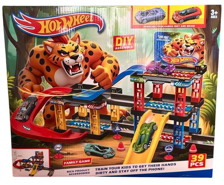 Іграшкова гоночна траса Hot Wheel трирівневий автотрек конструктор із 39 деталей з машинками дорожніми знаками та спусками для дітей  1792 фото