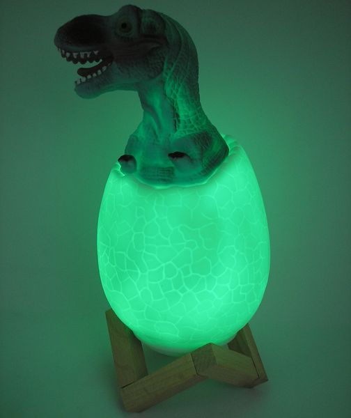 3D нічник світильник динозавр в яйці Dinosaur Lamp різнокольоровий з пультом д/к з підзарядкою від USB 1731714096 фото