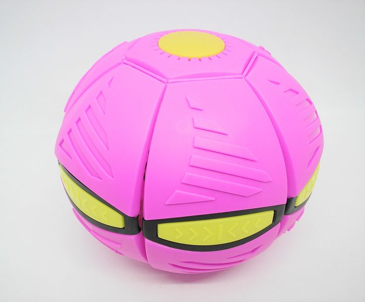 Складной игровой мячик фрисби розовый Flat Ball Disc мяч трансформер летающая тарелка светящаяся с 6 LED 1629440576 фото