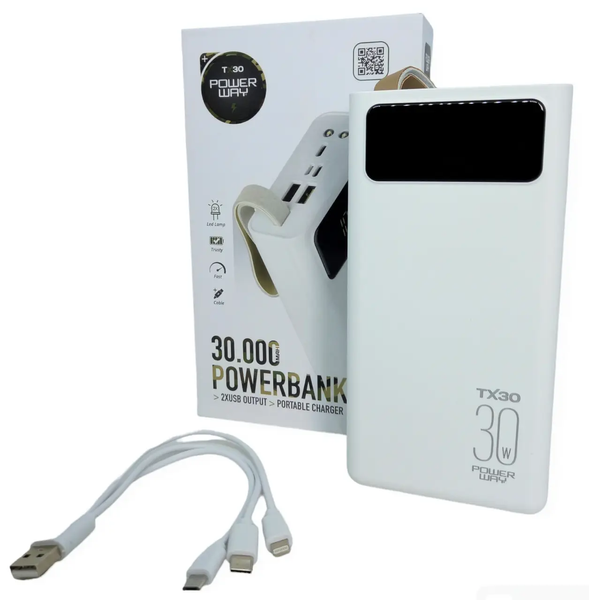 Power Bank 30000 mAh 2А реальная ёмкость Tx30 зарядка внешний аккумулятор cертифицированный павербанк 00892 фото