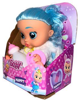 Інтерактивна лялька пупс Baby Lovely 26 см з довгим блакитним волоссям що говорить плаче та сміється із соскою і пляшечкою 1600 фото