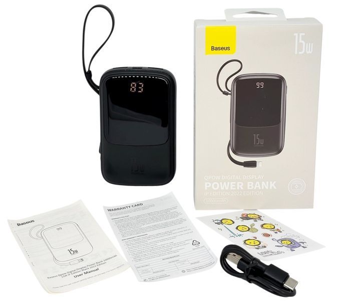 Power Bank 10000 mAh 15W BASEUS реальная емкость с кабелем внешний аккумулятор павербанк 01379 фото