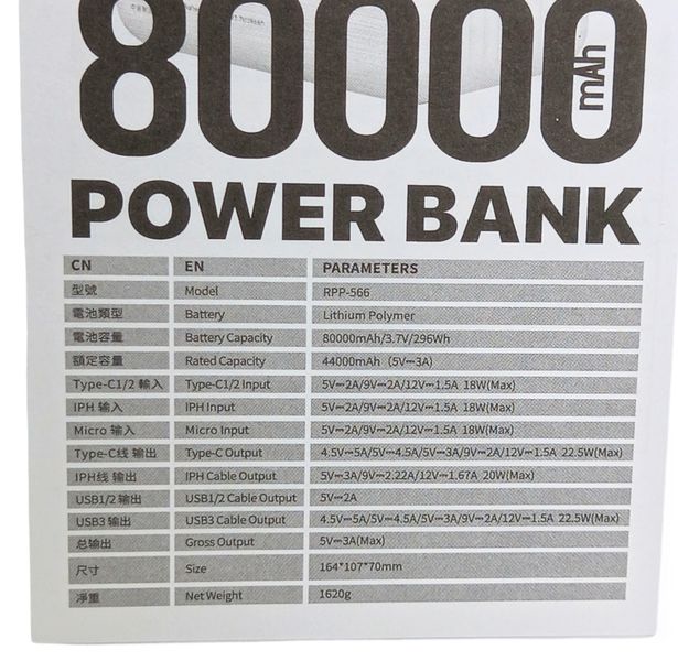 Power Bank 80000 mAh 22,5 W Remax RPP-566 реальна ємність швидке заряджання зовнішній акумулятор павербанк 00809 фото