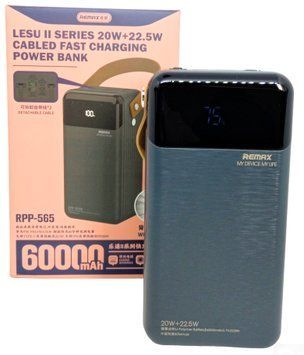 Power Bank 60000 mAh 22,5 W Remax RPP-565 реальна ємність швидке заряджання зовнішній акумулятор павербанк 00810 фото