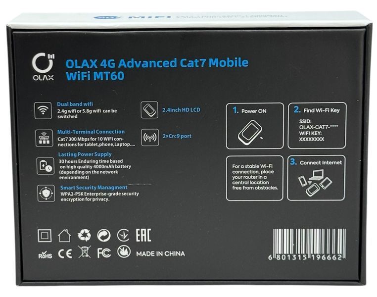 Мобільний Wi-Fi роутер Олакс  OLAX MT60 Cat.7 4G LTE Wi-Fi 6 для SIM-карти 2 роз'єми CRC9 MIMO модем 1623 фото