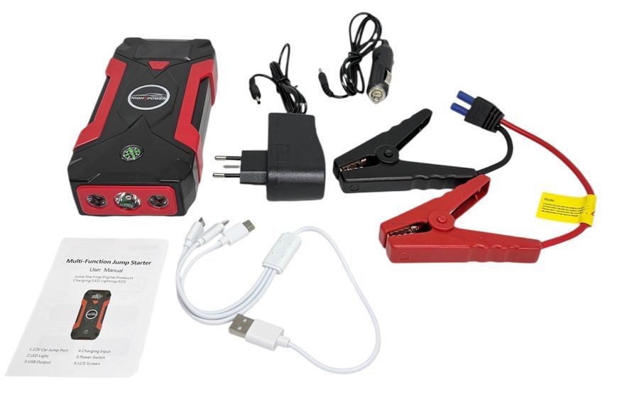Пусковое устройство Jump Starter 12V 600A для авто, бустер для запуска автомобиля, портативное пускозарядное устройство с USB и Type-C, power bank 01395 фото